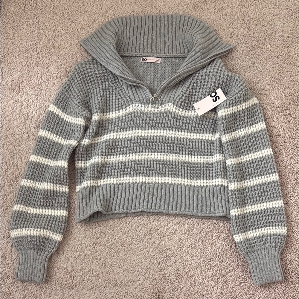 SO Gray Striped Knit Sweater